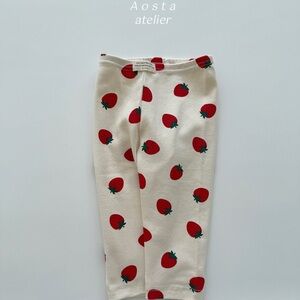 Aosta Atelier Strawberry Print Leggings for Toddlers, Girls, Kids, Baby